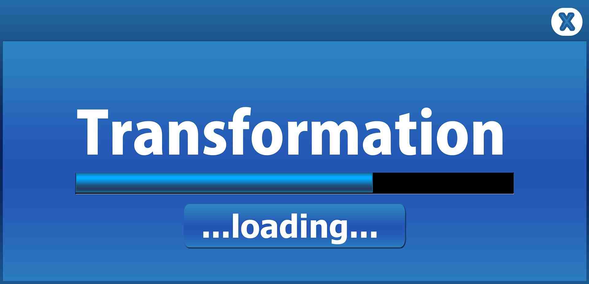 a blue background with the words transforming and loading