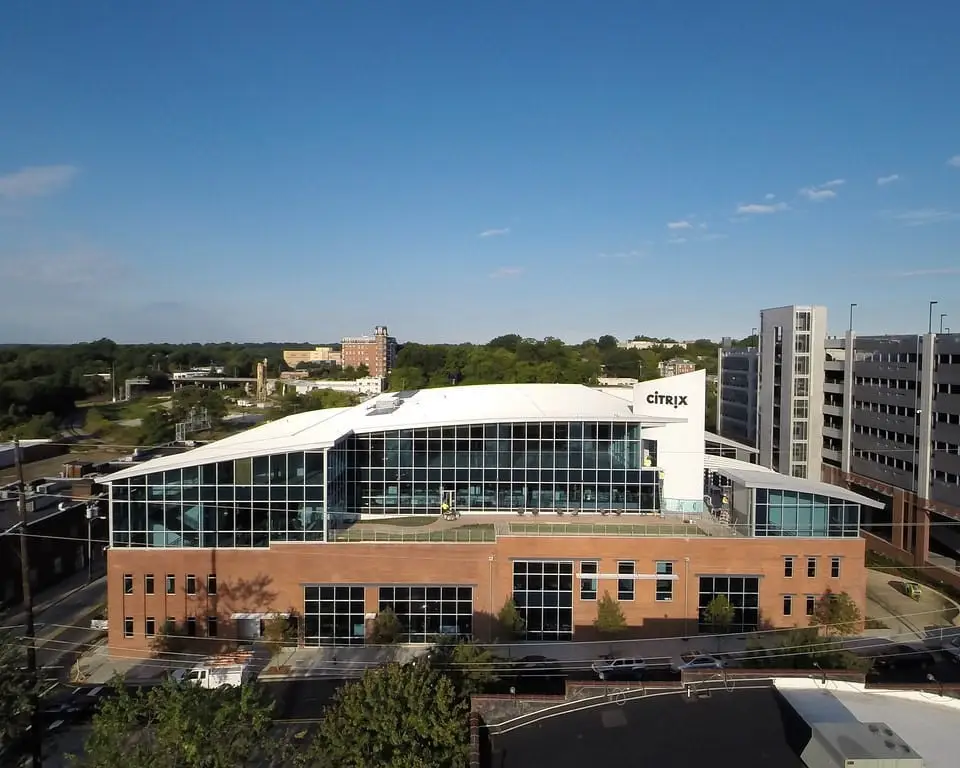 Sap Business One Raleigh North Carolina 7 an aerial view of a large building with many windows