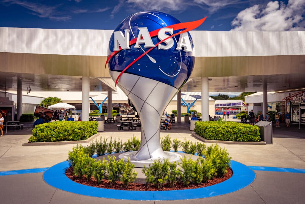 a nasa sign in front of a building