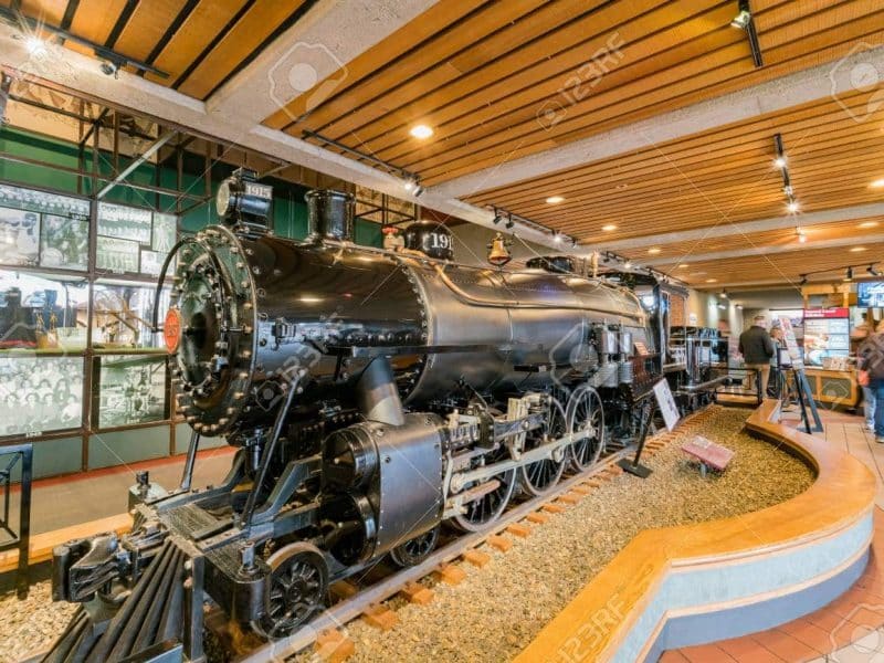 an old steam locomotive on display in a museum