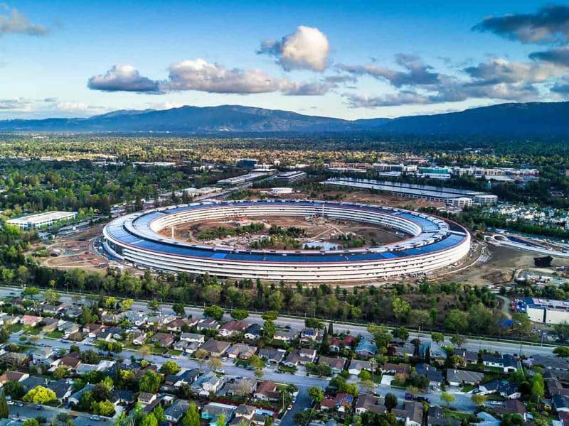 an aerial view of the apple campus in cupert