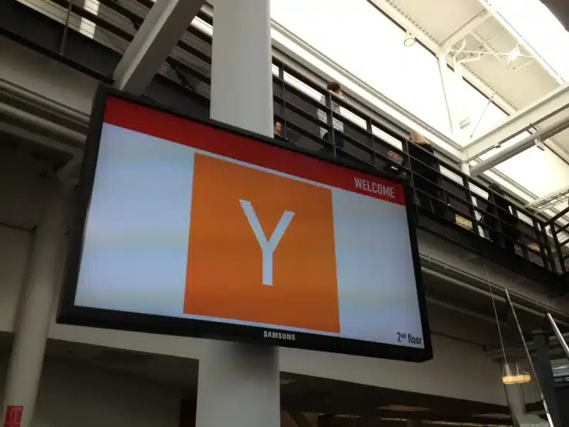 a large sign with the letter y on it